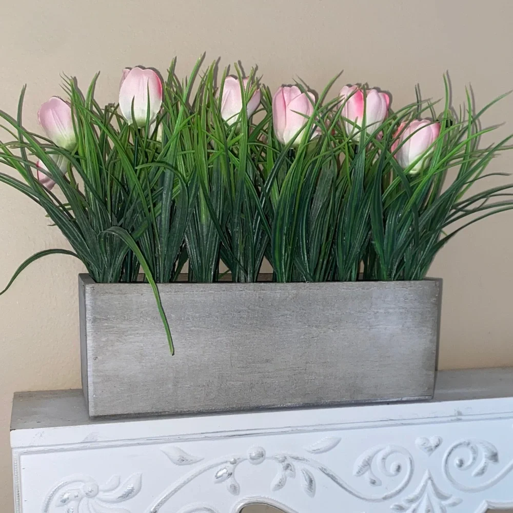 NWOT HOMEGOODS Faux Pink Floral Boxed Grass Decor